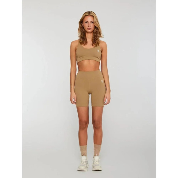 SPORTY & RICH Runner Biker Shorts in Espresso & White XSmall New Womens Spandex - Picture 12 of 16